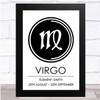 Zodiac Star Sign White & Black Symbol Virgo Wall Art Print