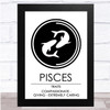 Zodiac Star Sign White & Black Traits Pisces Wall Art Print