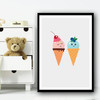 Cute Ice-cream Friend Eyes Closed Blue Wall Art Print