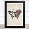 Vintage Butterfly With Flowers Grunge Wall Art Print