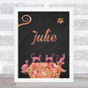 Pink Floral Chalk Multiple Cats Any Name Personalised Wall Art Print