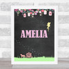 Fairy Horse And Carriage Chalk Pink Floral Any Name Personalised Wall Art Print