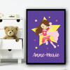 Girl Hero Brown Hair Purple Any Name Personalised Wall Art Print