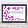 Butterflies Pink & Purple Amazing Teacher Thank You Personalised Wall Art Print