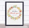 Amazing Teacher Thank You Colourful Floral Wreath Personalised Wall Art Print