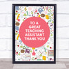 Teaching Assistant Thank You School Colourful Personalised Wall Art Print