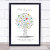 Thank You Teacher Heart Tree Line Art Personalised Wall Art Print