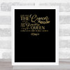 God Save The Queen Quote Gold On Black Wall Art Print