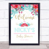 Watercolour Pink Rose & Gold Welcome Baby Shower Personalised Event Party Sign