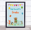 Cute Animals Instruments Birthday Help Yourself Drinks Personalised Party Sign