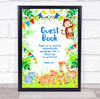Guest Book Kids Birthday Animals Jungle Bright Colours Personalised Party Sign