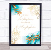 Social Media Hashtag Watercolour Teal Blue Gold Floral Personalised Party Sign