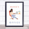 Office Brown Woman Simple Laptop Room Personalised Wall Art Sign