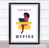 Office Brown Woman Dress Laptop Room Personalised Wall Art Sign