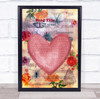 Bright Floral Heart Rose Vintage Any Song Lyric Personalised Music Art Print