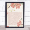Dusky Pink Floral Script Any Song Lyric Personalised Music Wall Art Print