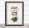 Retro Its The Most Wonderful Time Of The Year Christmas Wall Art Print