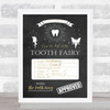 Tooth Fairy Check List Chalk Personalised Certificate Award Print