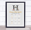 New Baby Birth Details Christening Nursery Animals Initial H Keepsake Gift Print