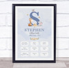 New Baby Birth Details Christening Nursery Blue Initial S Keepsake Gift Print