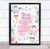 New Baby Birth Details Nursery Christening Hot Air Balloon Girl Gift Print