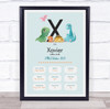 New Baby Birth Details Christening Nursery Dinosaur Initial X Gift Print