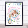 New Baby Birth Details Nursery Christening Peter Rabbit Girl Date Photo Print