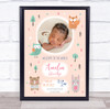 New Baby Birth Details Nursery Christening Woodland Animals Photo Gift Print