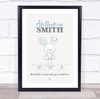 New Baby Birth Details Christening Nursery White Rabbit Boy Keepsake Gift Print