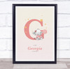 Pink Baby Girl Elephant Initial G Baby Birth Details Nursery Christening Print