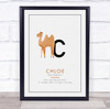 New Baby Birth Details Christening Nursery Initial C Camel Keepsake Gift Print