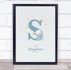New Baby Birth Details Christening Nursery Blue Elephant Initial S Gift Print