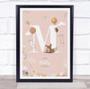 Baby Birth Details Nursery Christening Woodland Animals Pink Initial M Print