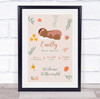 New Baby Birth Details Christening Nursery Dark Skin Girl Floral Gift Print