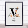 New Baby Birth Details Nursery Jungle Animals Initial V Keepsake Gift Print