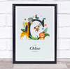 Jungle Animals Initial C Baby Birth Details Nursery Christening Gift Print