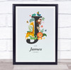 Jungle Animals Initial J Baby Birth Details Nursery Christening Gift Print