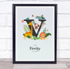 Jungle Animals Initial V Baby Birth Details Nursery Christening Gift Print