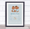 New Baby Birth Details Christening Nursery Dark Skin Boy Twins Gift Print