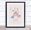 New Baby Birth Details Christening Nursery Kitten Cat Rainbow Gift Print