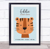 Baby Birth Details Nursery Christening Tiger Face Keepsake Gift Print