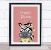 Zebra With Flowers Pink Room Personalised Children's Wall Art Print