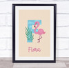 Initial Funky Letter F With Flamingo Personalised Children's Wall Art Print