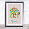 Initial Funky Letter M With Monkey Personalised Children's Wall Art Print