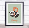 Initial Funky Letter P With Panda Personalised Children's Wall Art Print