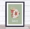 Initial Funky Letter D With Deer Personalised Children's Wall Art Print