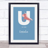 Initial Letter U With Unicorn Personalised Children's Wall Art Print