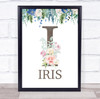 Floral Any Name Initial I Personalised Children's Wall Art Print
