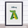 Alligator Initial A Personalised Children's Wall Art Print