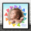 Birth Details Nursery Christening New Baby Rainbow Hearts Square Photo Print